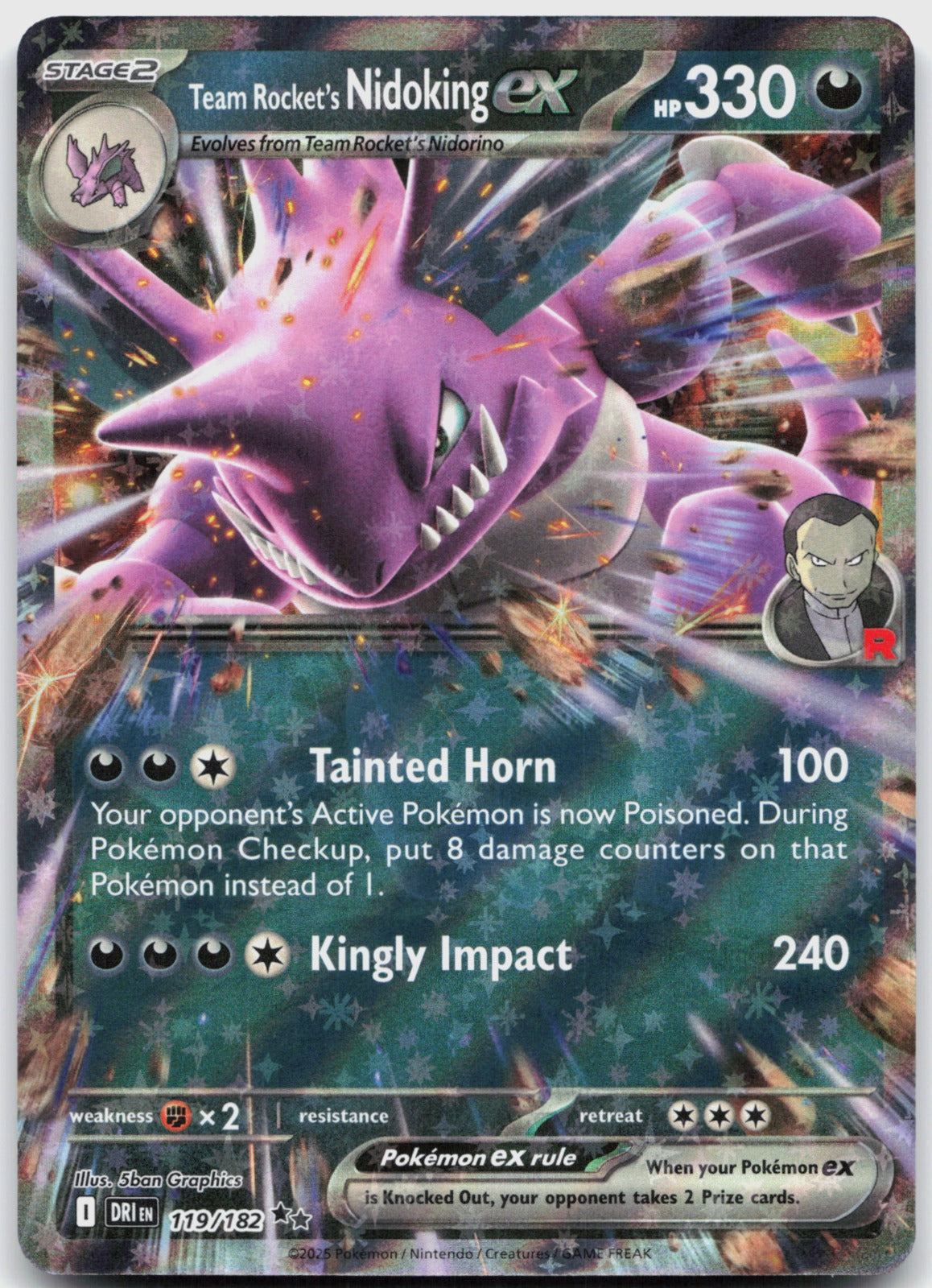 Team Rocket's Nidoking ex Holo Double Rare SV10: Destined Rivals 119/182 NM