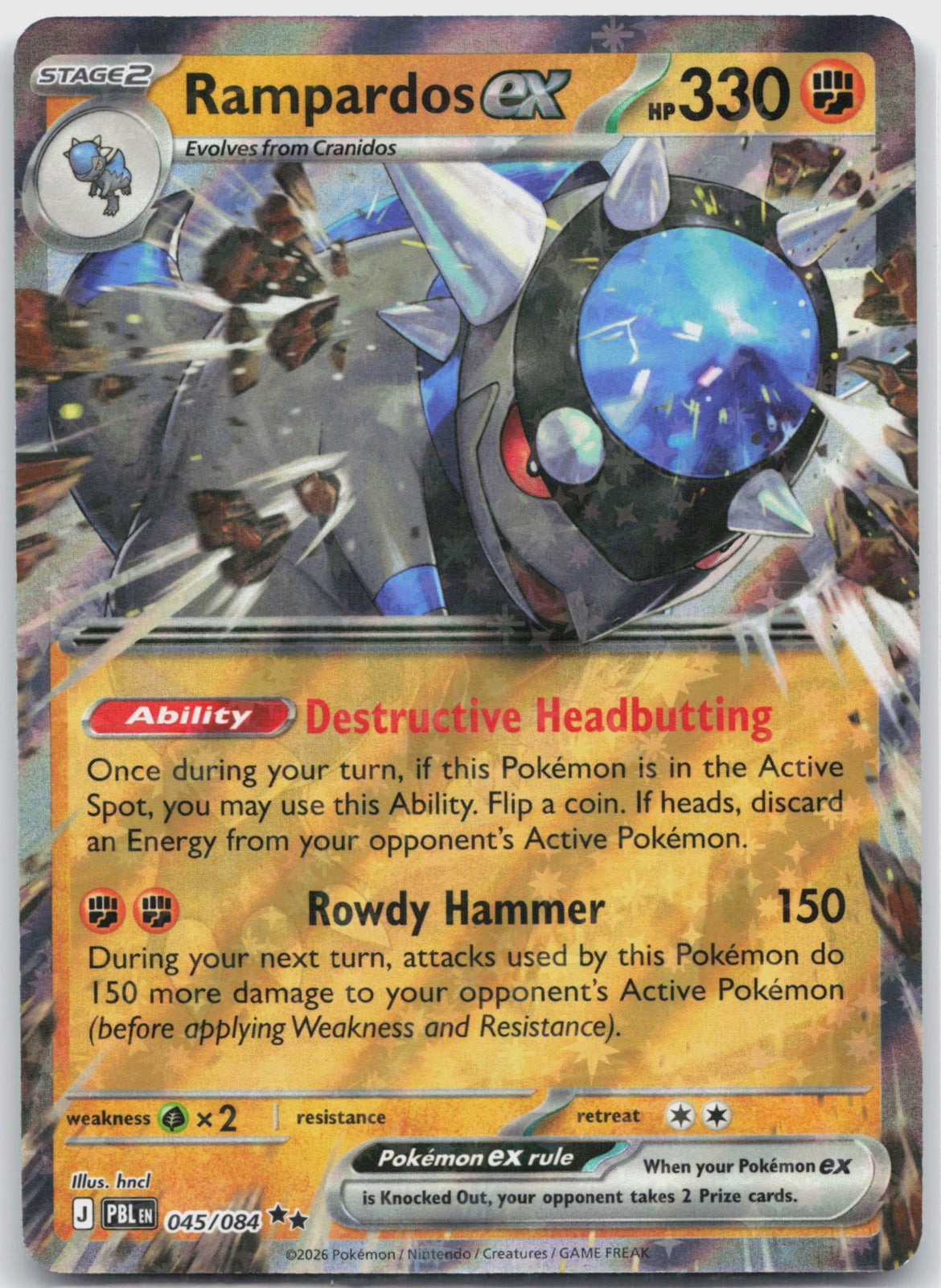 Rampardos ex Holo Double Rare ME05: Pitch Black 045/084 NM