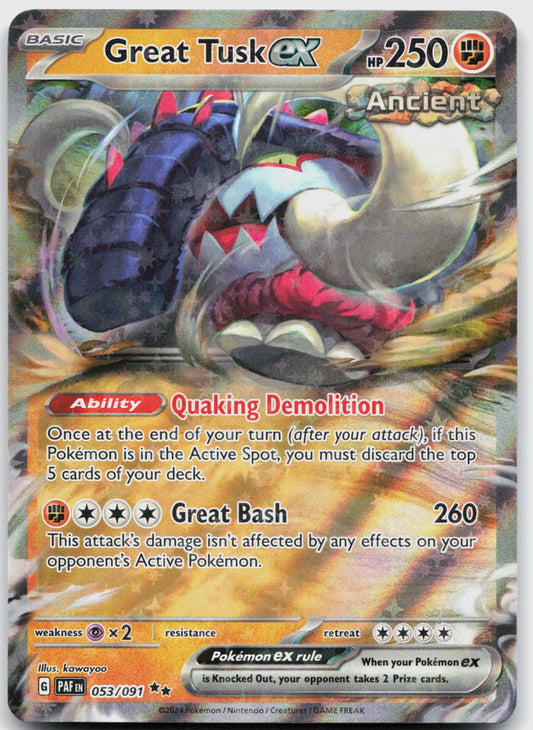 Great Tusk ex Holo Double Rare SV: Paldean Fates 053/091 NM