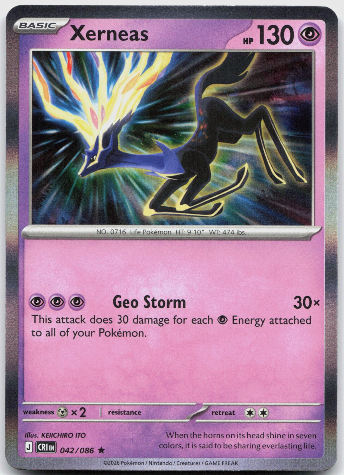 Xerneas Holo Rare ME04: Chaos Rising 042/086 NM