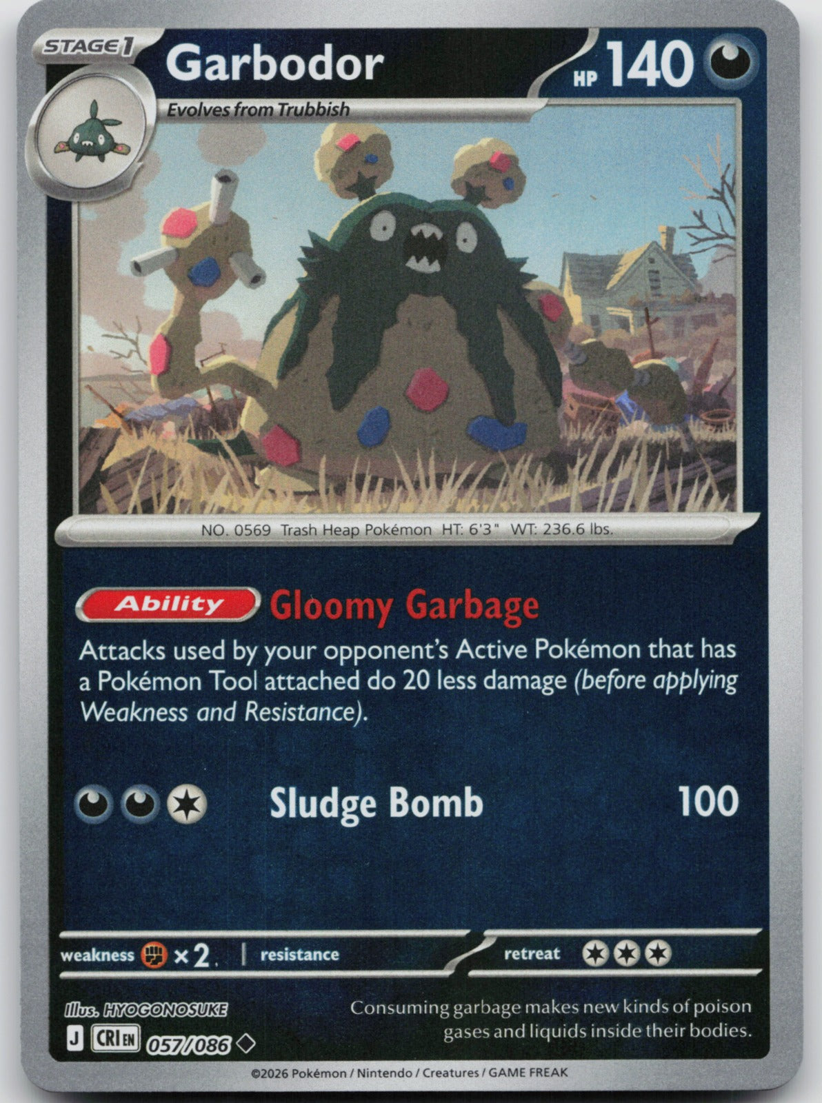 Garbodor Reverse Holo Uncommon ME04: Chaos Rising 057/086 NM