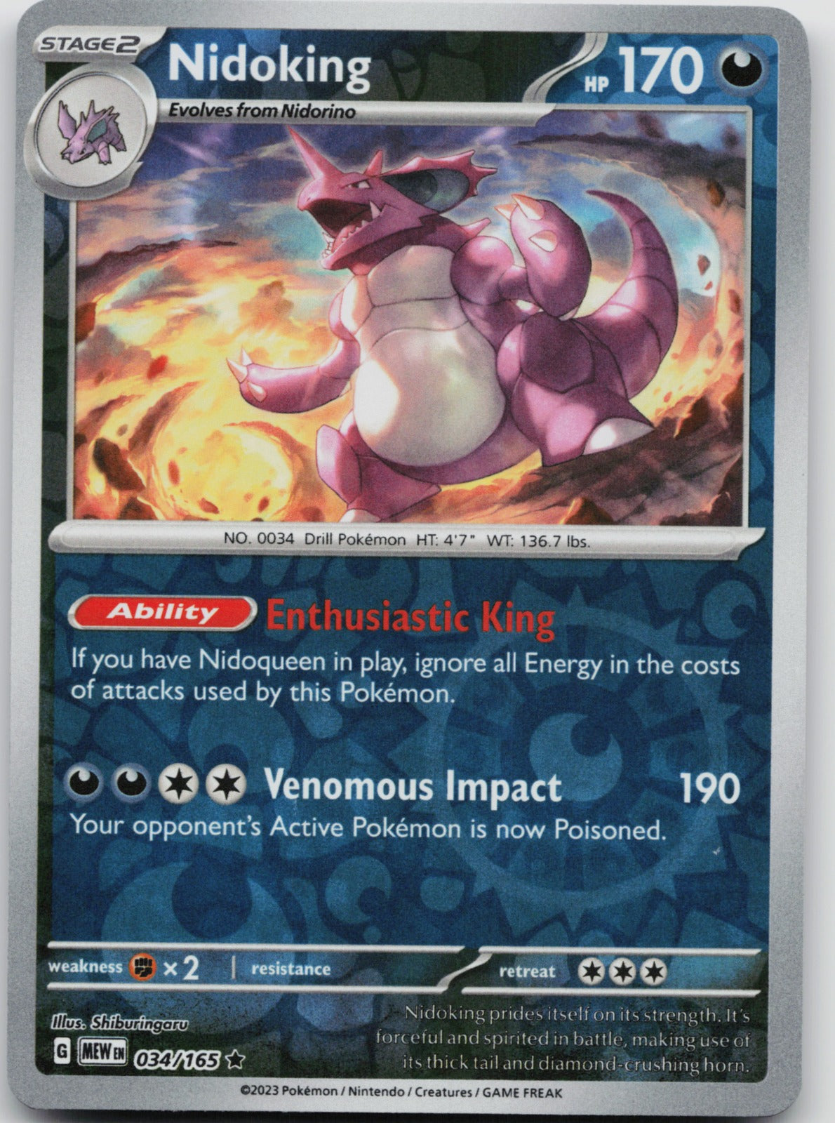 Nidoking Reverse Holo Rare SV: Scarlet & Violet 151 034/165 NM