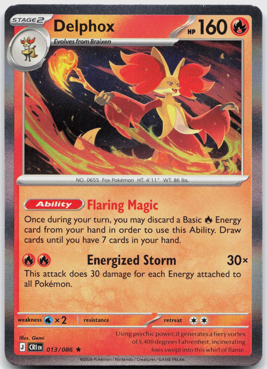 Delphox Holo Rare ME04: Chaos Rising 013/086 NM