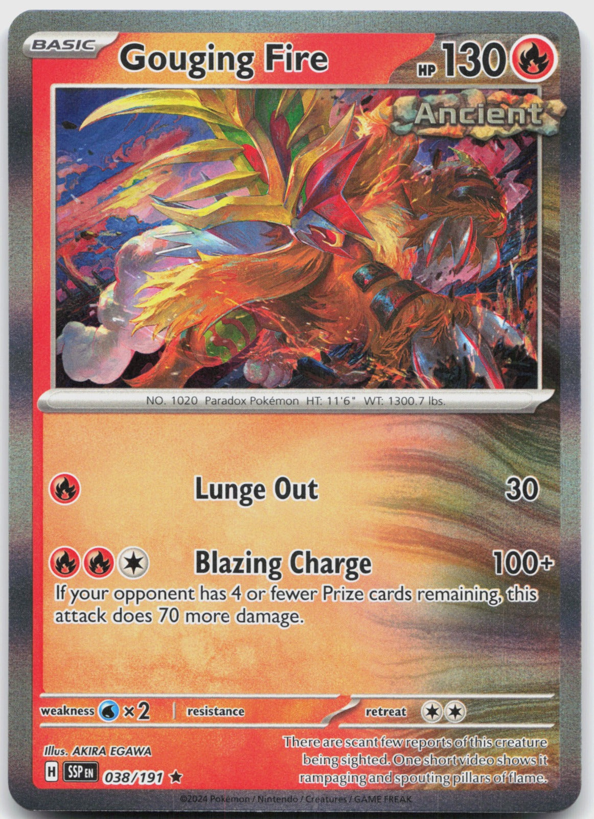 Gouging Fire Holo Rare SV08: Surging Sparks 038/191 NM