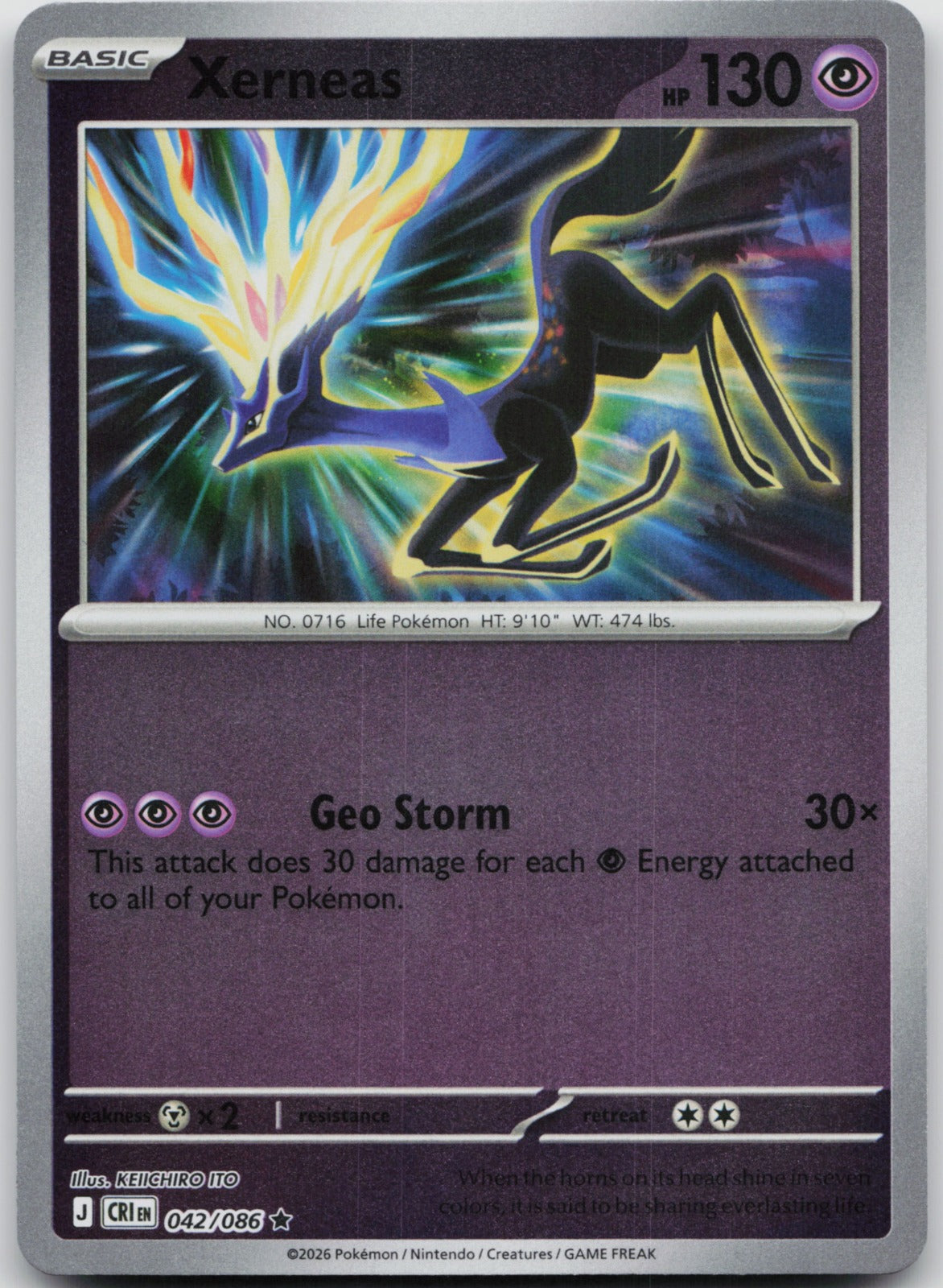 Xerneas Reverse Holo Rare ME04: Chaos Rising 042/086 NM