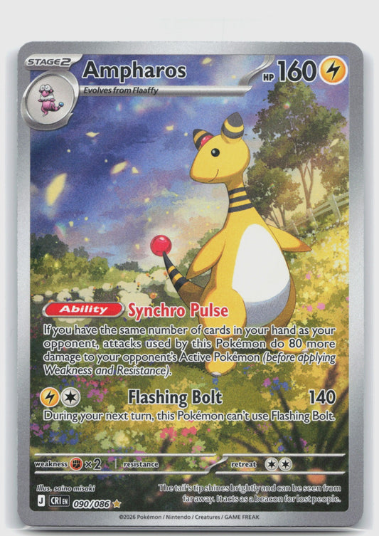 Ampharos Holo Illustration Rare ME04: Chaos Rising 090/086 NM