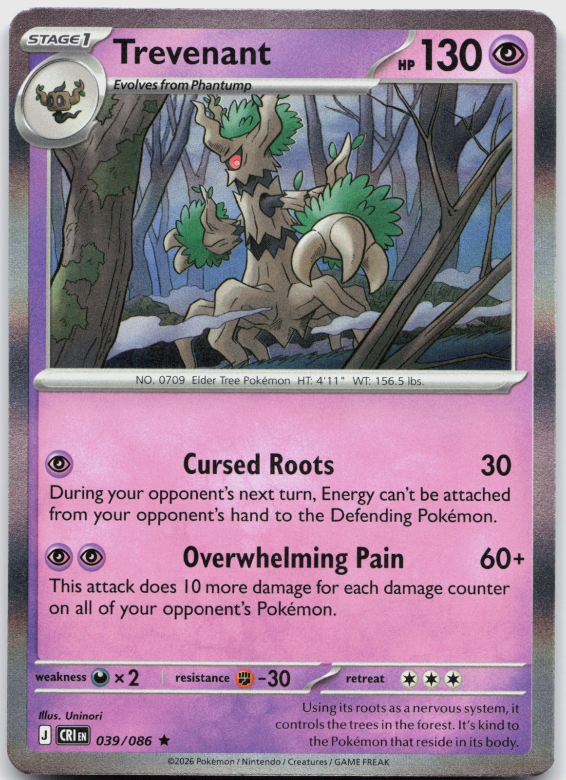 Trevenant Holo Rare ME04: Chaos Rising 039/086 NM