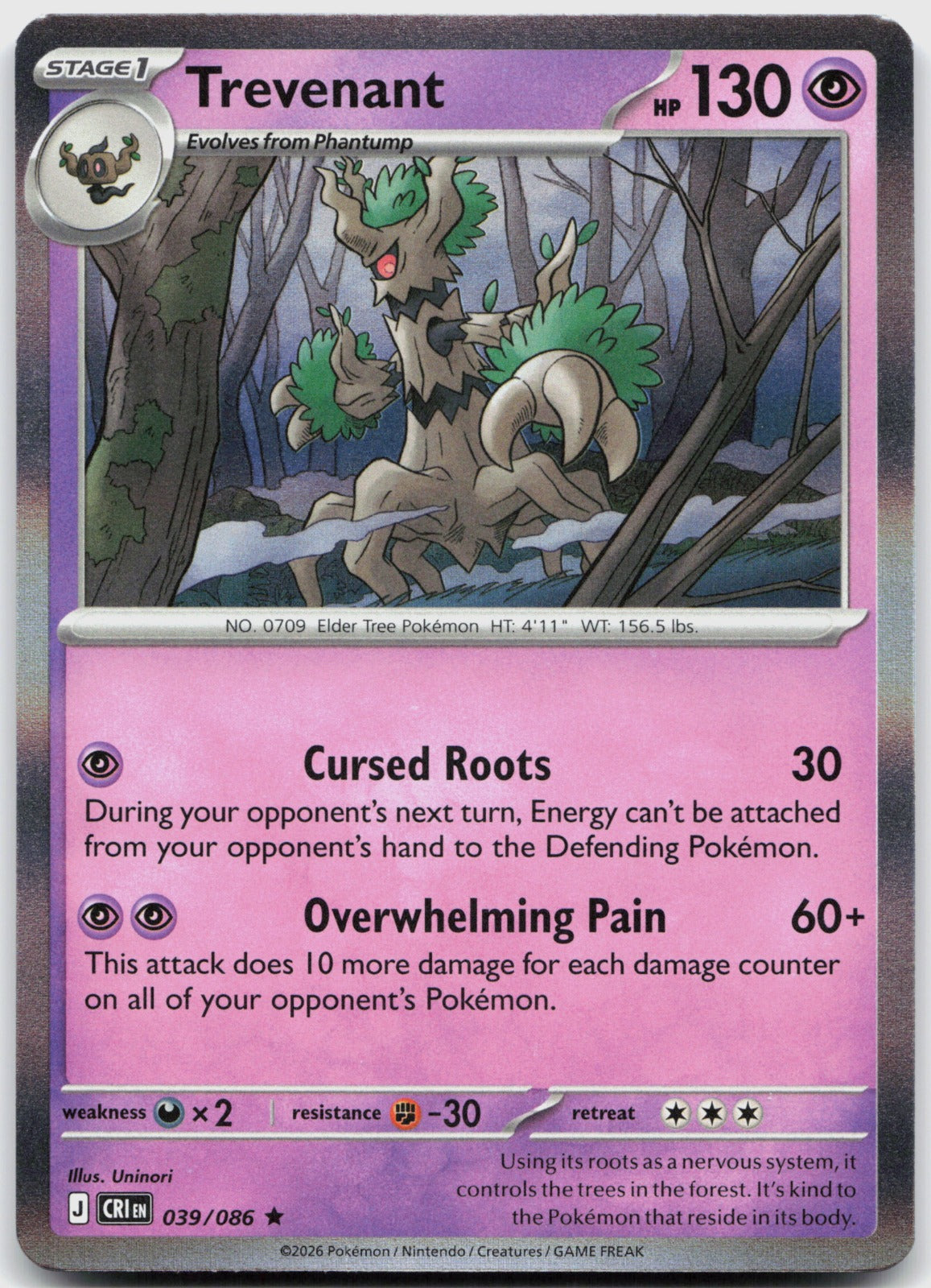 Trevenant Holo Rare ME04: Chaos Rising 039/086 NM