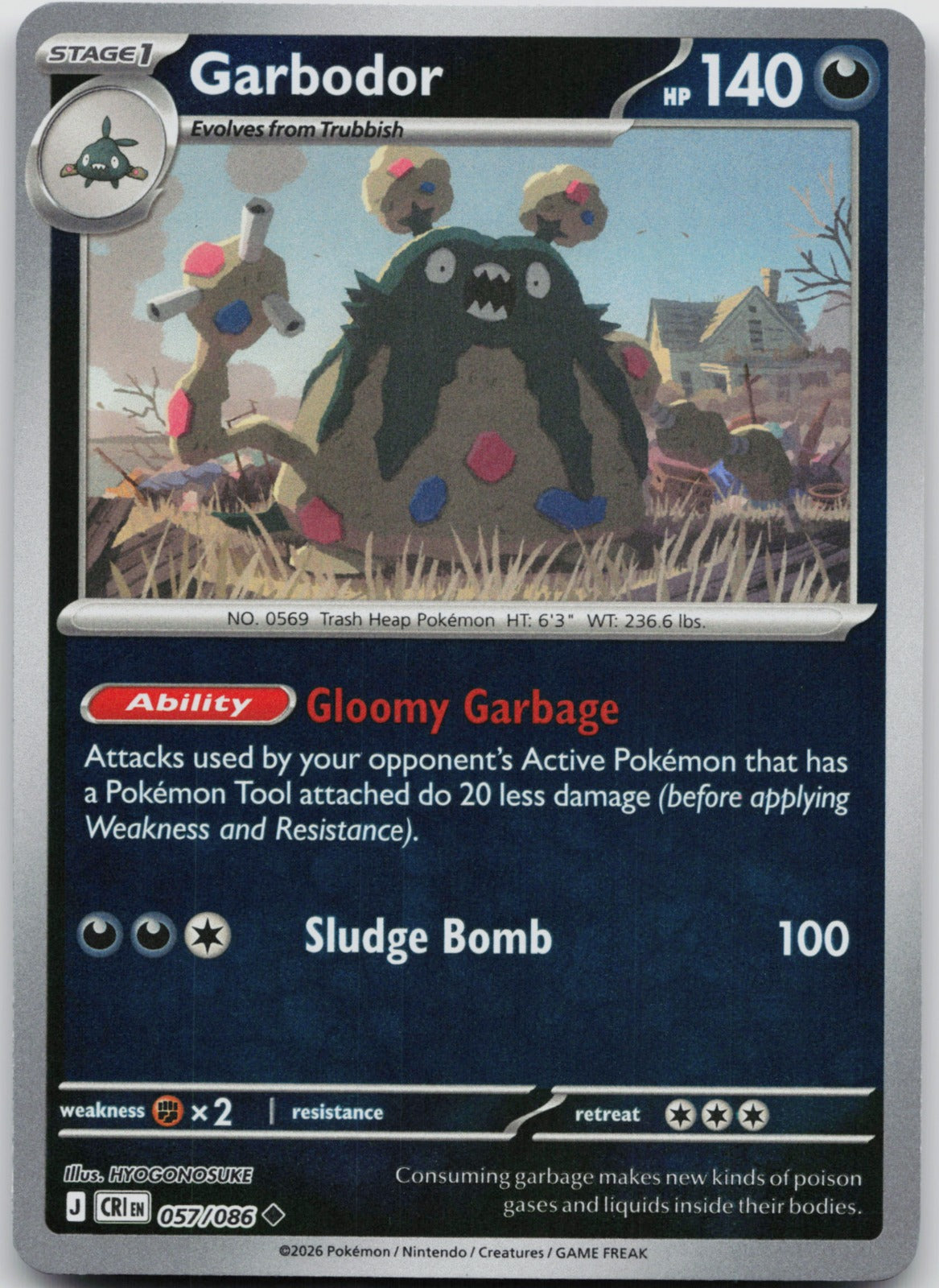 Garbodor Reverse Holo Uncommon ME04: Chaos Rising 057/086 NM