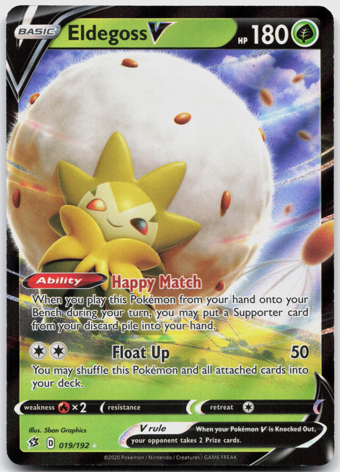 Eldegoss V Holo Ultra Rare SWSH02: Rebel Clash 019/192 NM