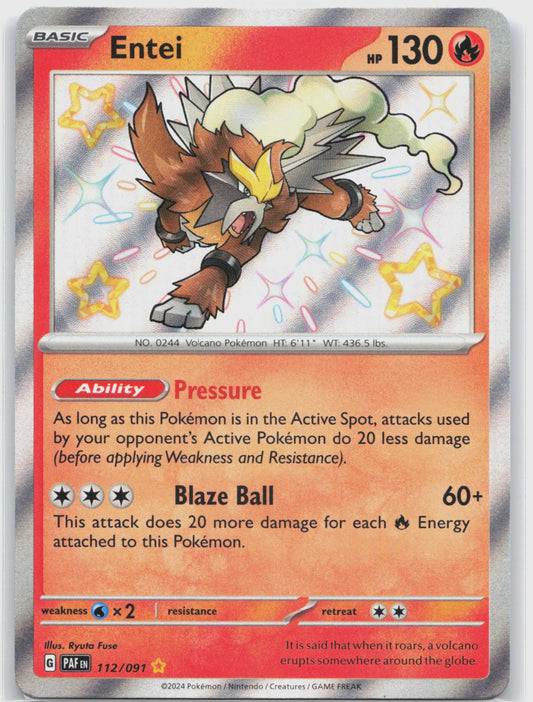 Entei Holo Shiny Rare SV: Paldean Fates 112/091 NM