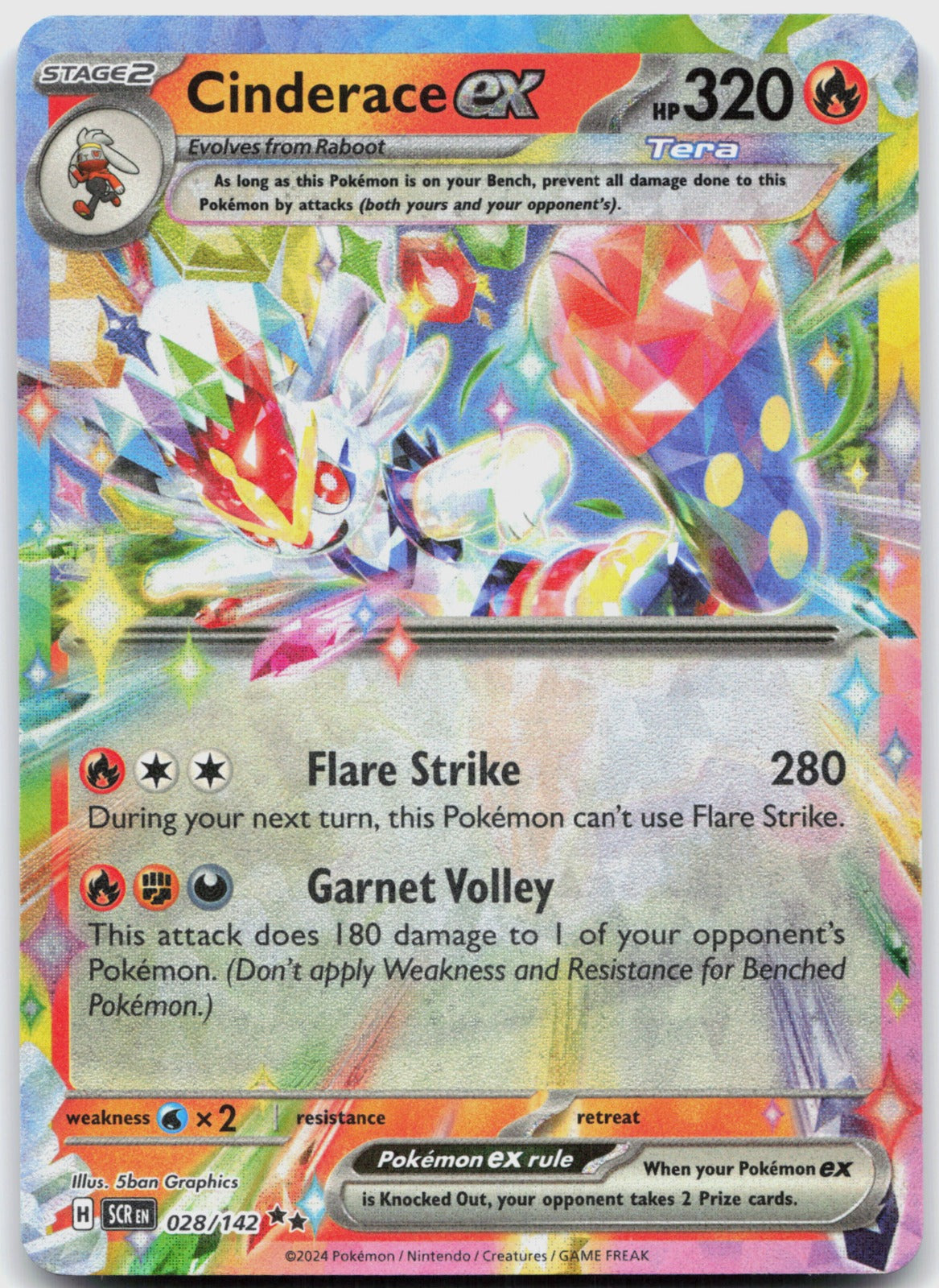 Cinderace ex Holo Double Rare SV07: Stellar Crown 028/142 NM