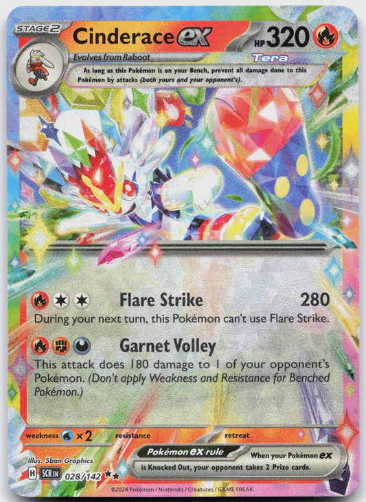 Cinderace ex Holo Double Rare SV07: Stellar Crown 028/142 NM