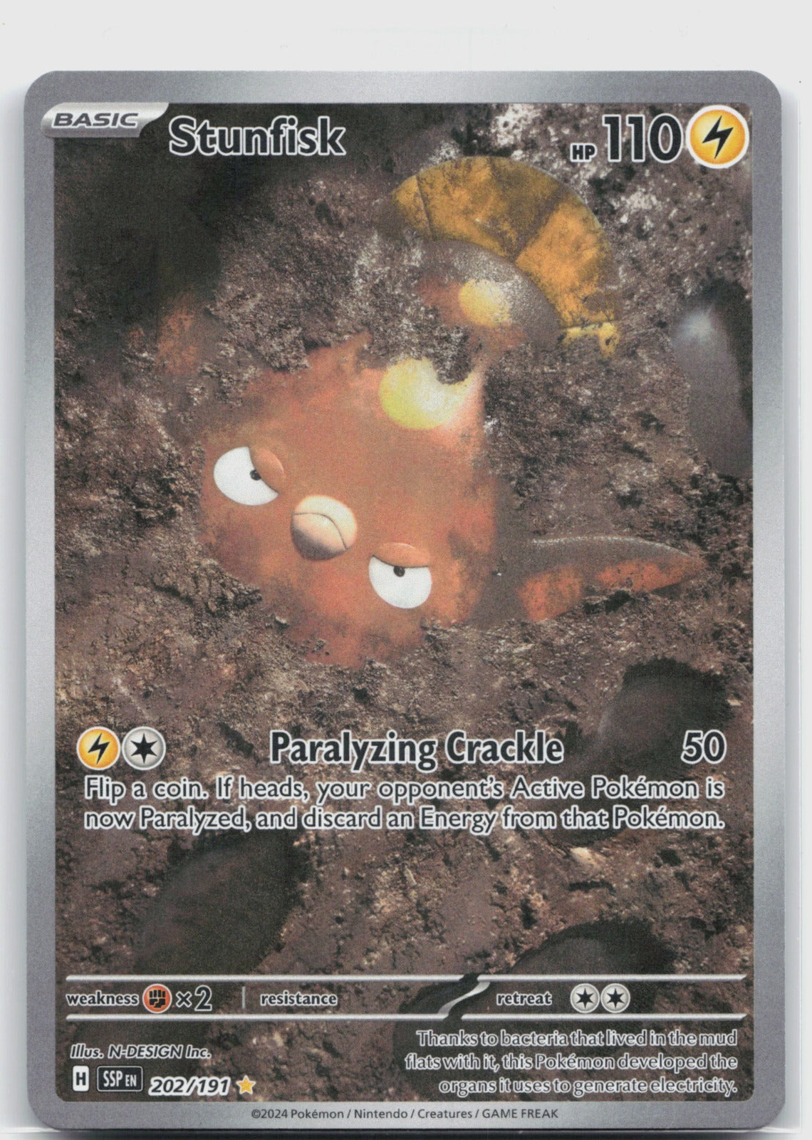 Stunfisk Holo Illustration Rare SV08: Surging Sparks 202/191 NM