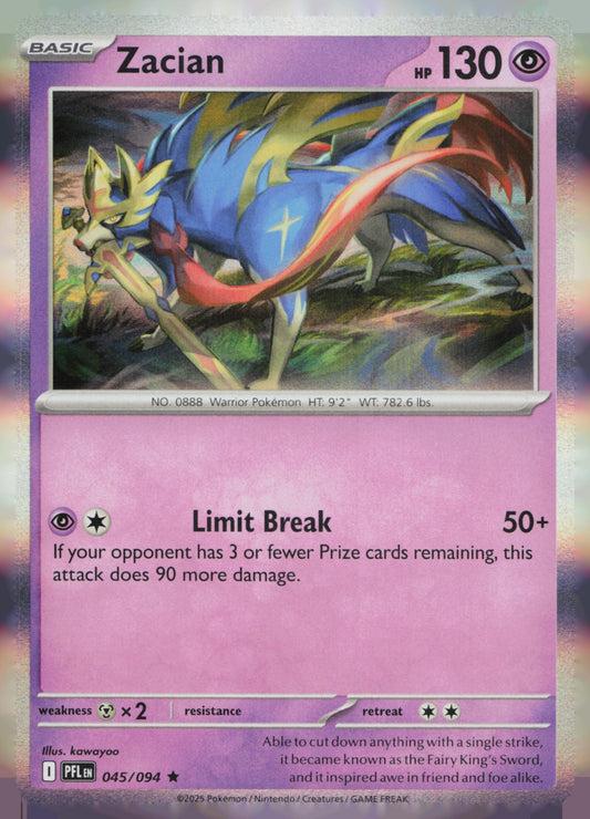 Zacian Holo Rare ME02: Phantasmal Flames 045/094 NM