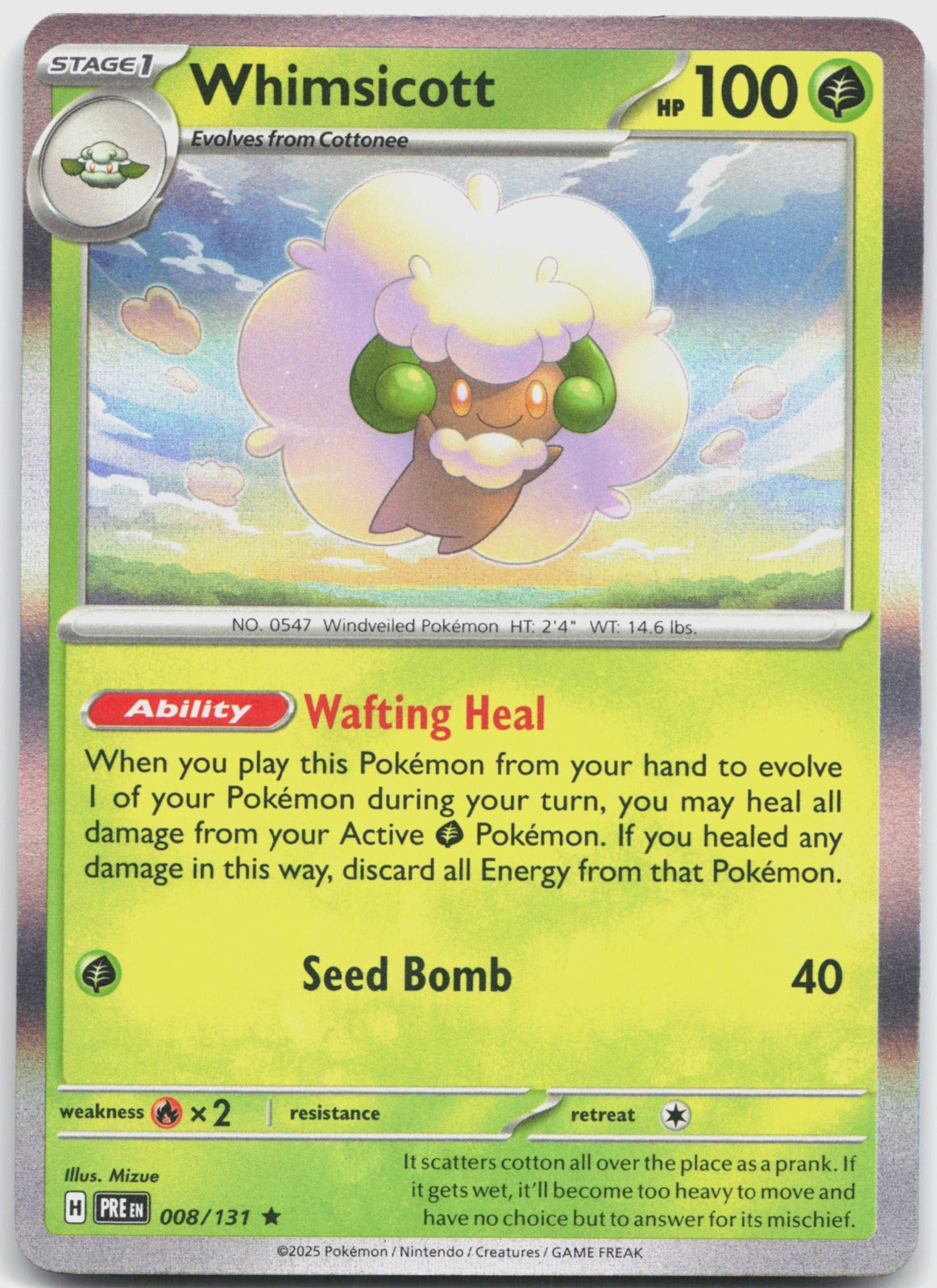Whimsicott Holo Rare SV: Prismatic Evolutions 008/131 NM