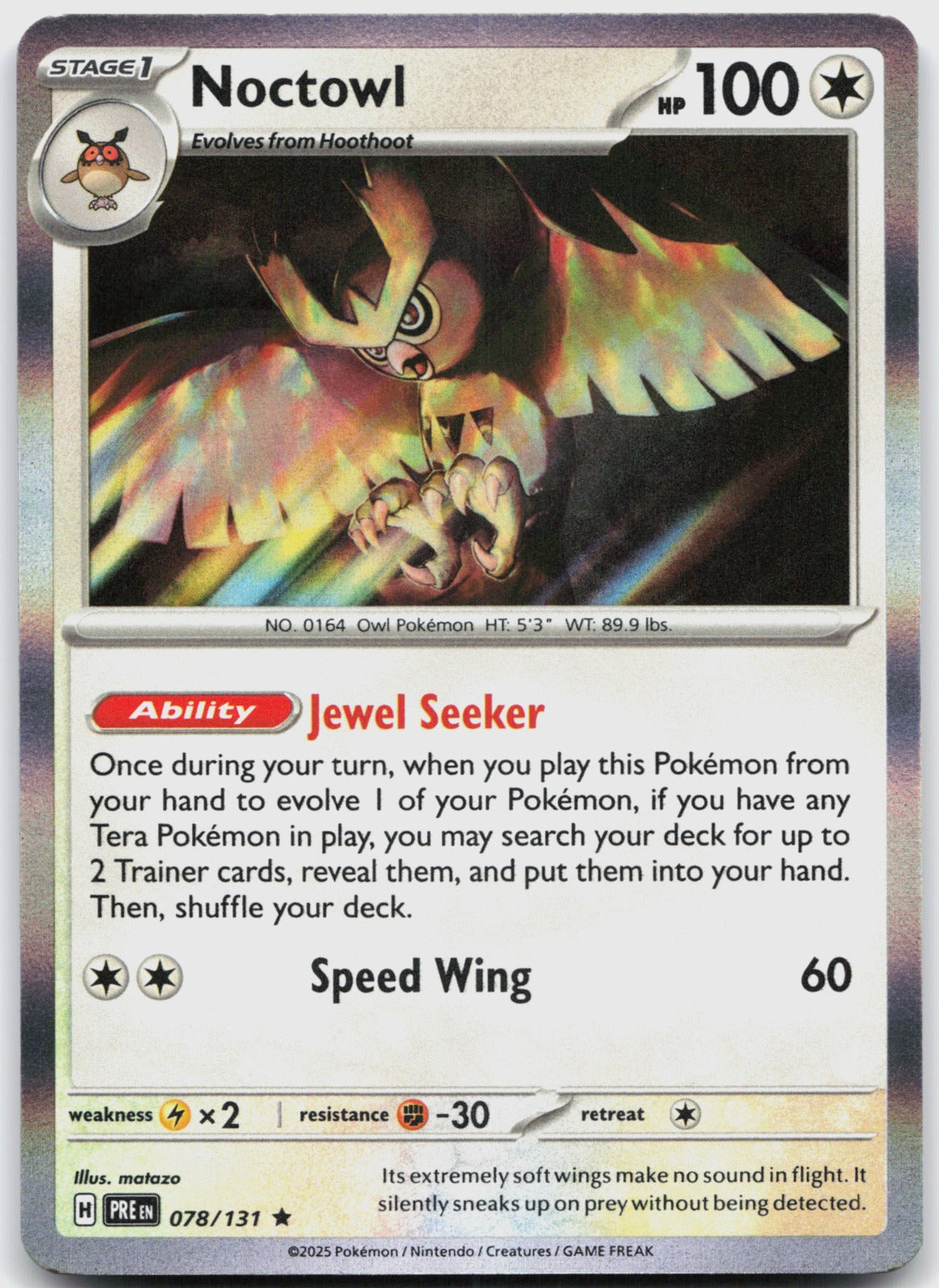 Noctowl Holo Rare SV: Prismatic Evolutions 078/131 NM
