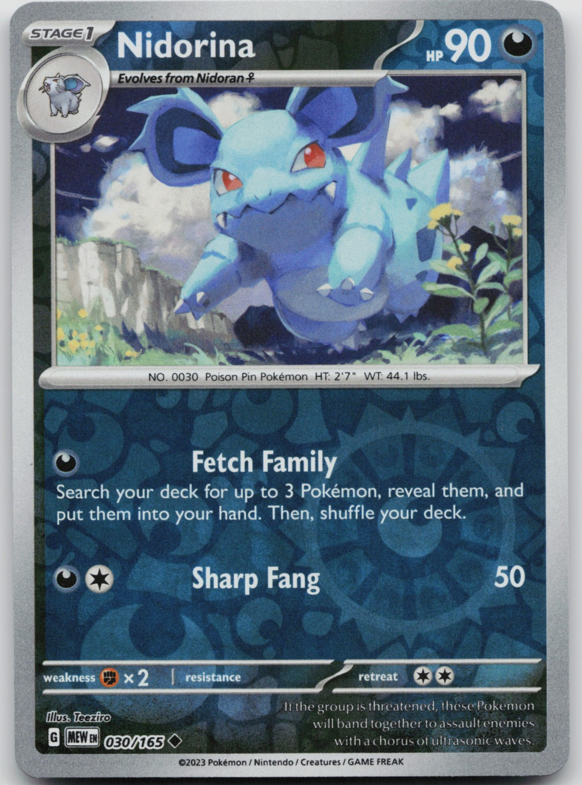Nidorina Reverse Holo Uncommon SV: Scarlet & Violet 151 030/165 NM