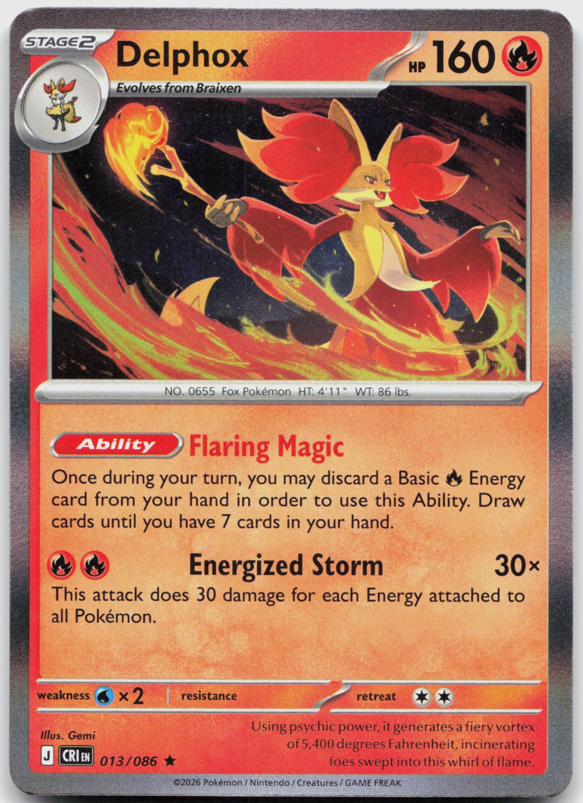 Delphox Holo Rare ME04: Chaos Rising 013/086 NM
