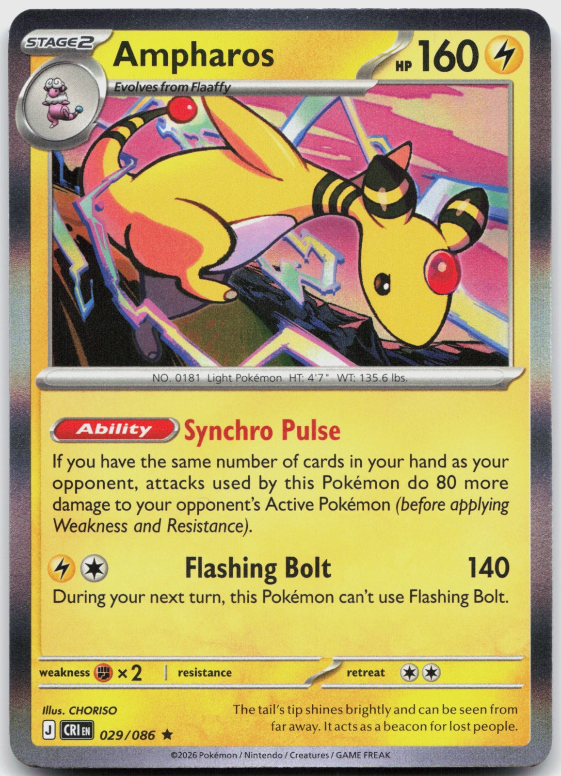 Ampharos Holo Rare ME04: Chaos Rising 029/086 NM
