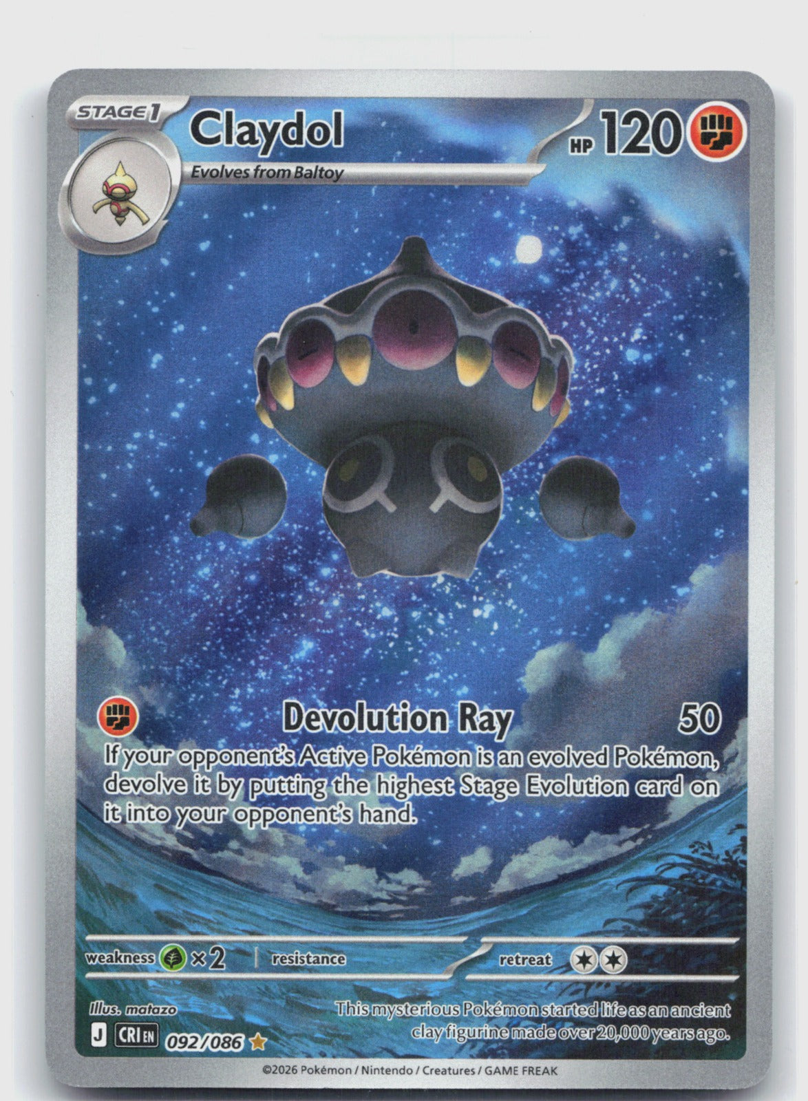 Claydol Holo Illustration Rare ME04: Chaos Rising 092/086 NM