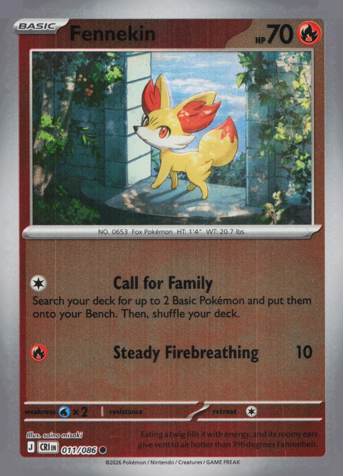 Fennekin Reverse Holo Common ME04: Chaos Rising 011/086 NM