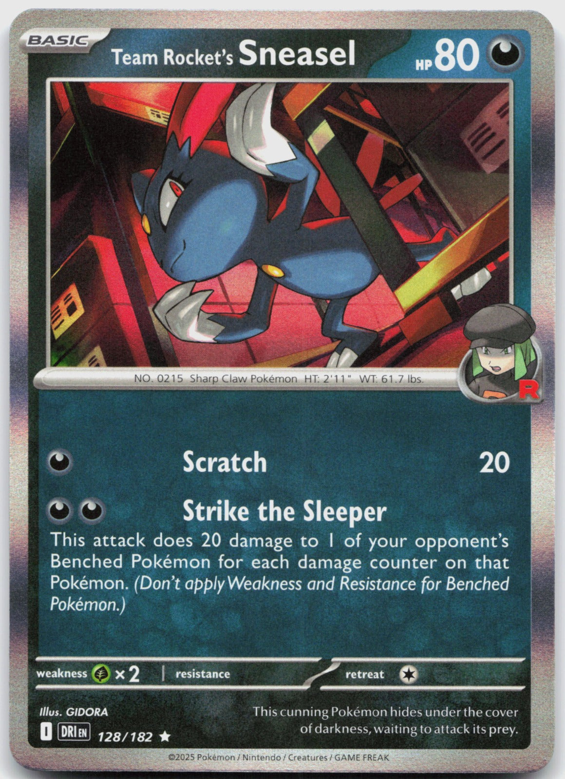 Team Rocket's Sneasel Holo Rare SV10: Destined Rivals 128/182 NM