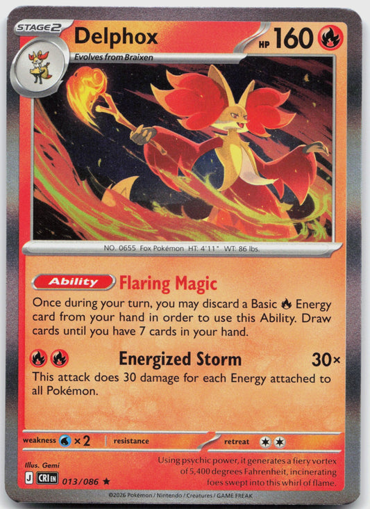 Delphox Holo Rare ME04: Chaos Rising 013/086 NM