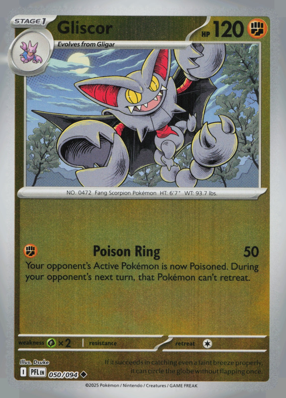 Gliscor Reverse Holo Uncommon ME02: Phantasmal Flames 050/094 NM