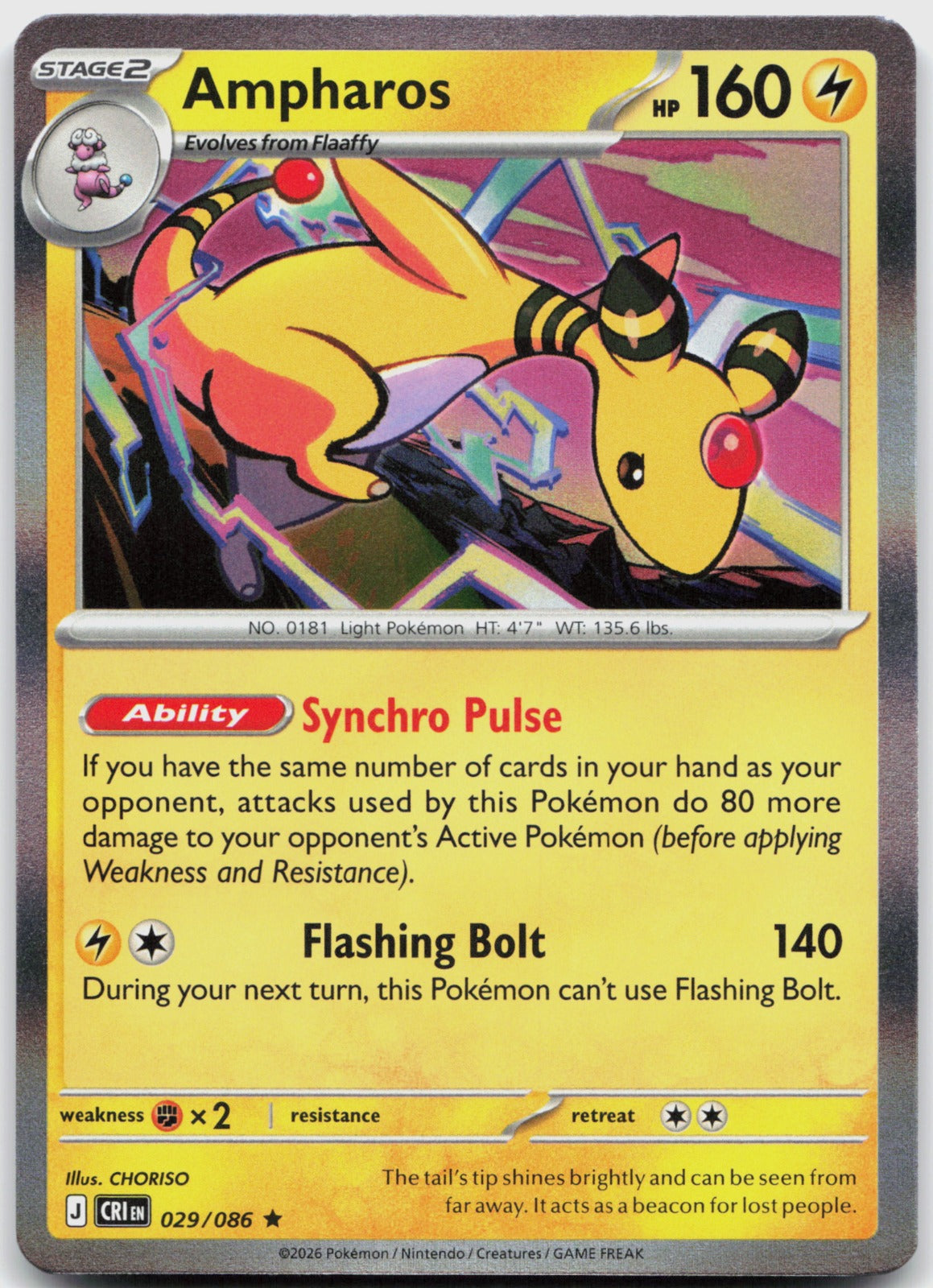 Ampharos Holo Rare ME04: Chaos Rising 029/086 NM