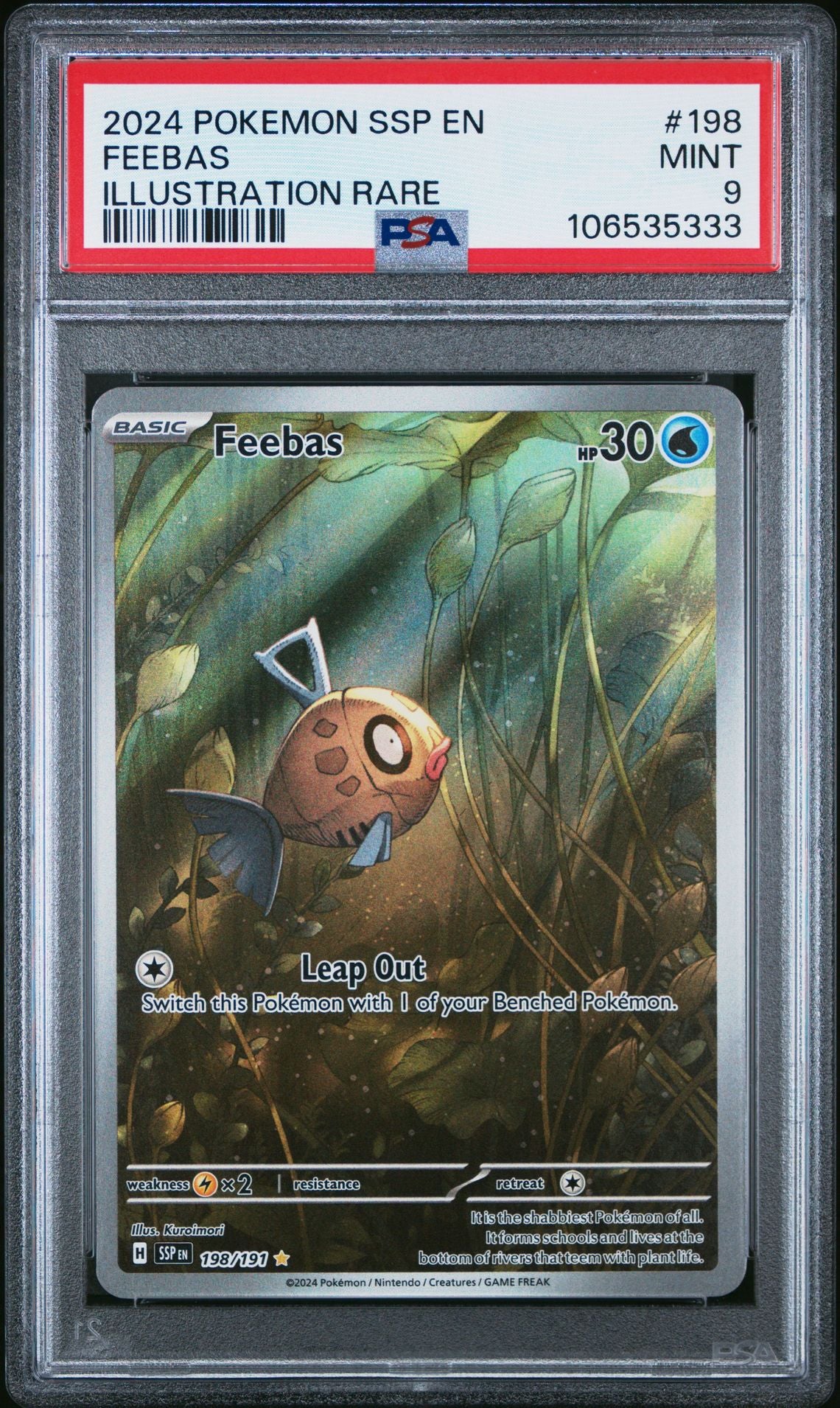 PSA 9 Feebas Illustration Rare SV08: Surging Sparks 198/191