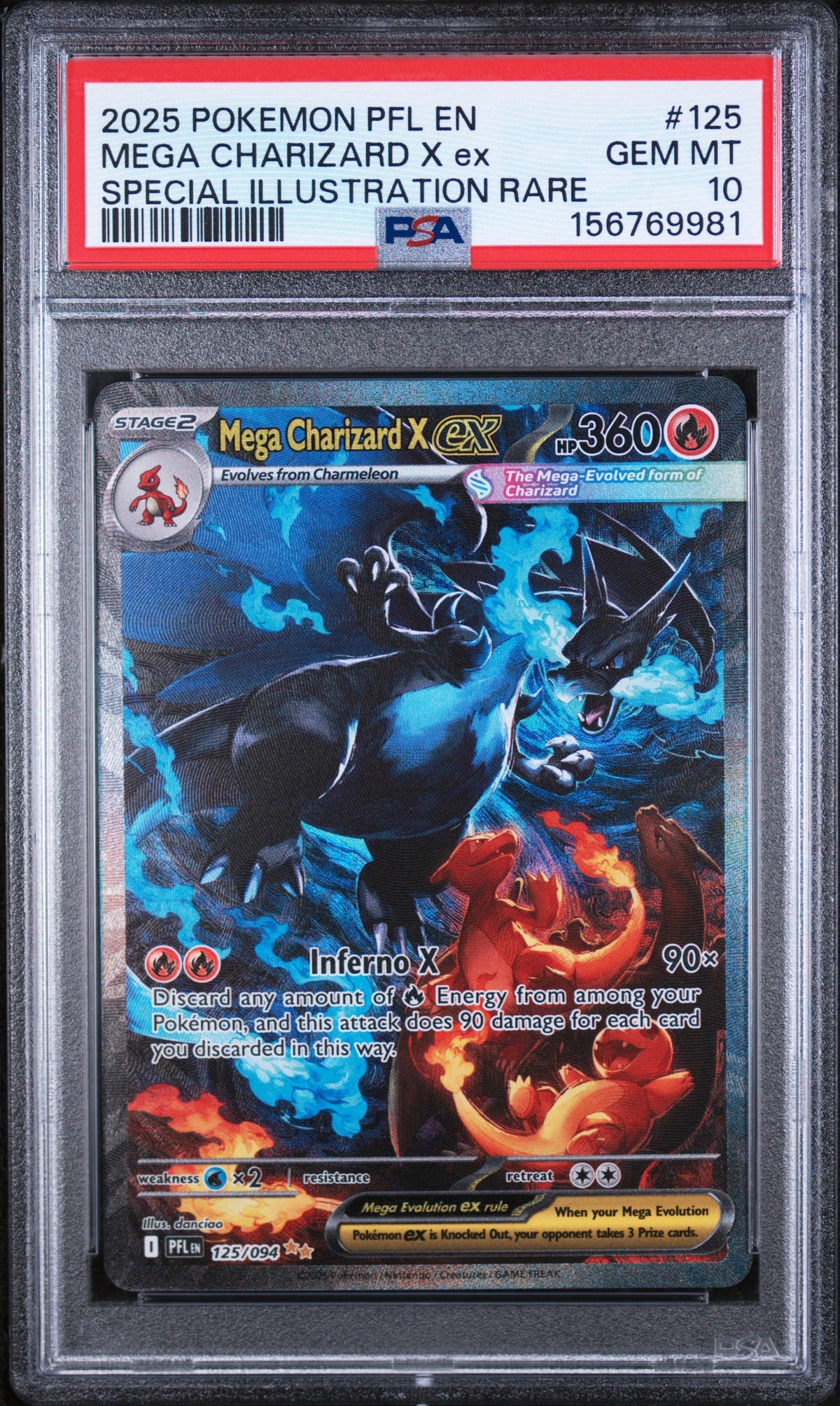 Mega Charizard X ex Special Illustration Rare 125/094 PSA 10, front of slab