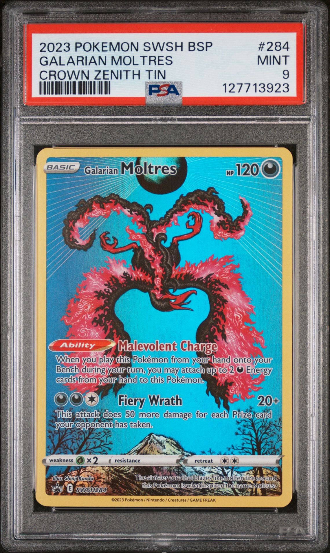 PSA 9 Galarian Moltres Crown Zenith Tin Promo SWSH: Crown Zenith SWSH284